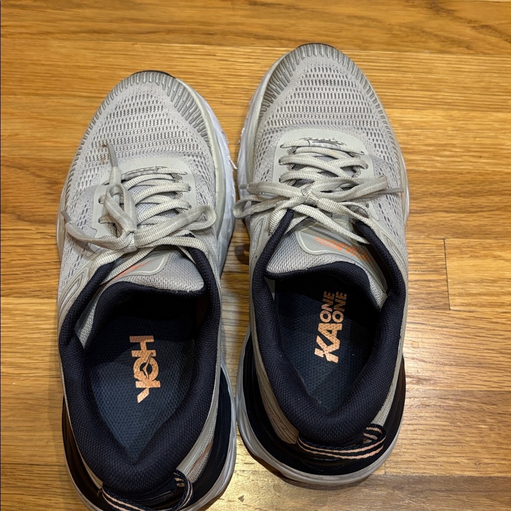 Hoka Bondi 7 Gray/peach/navy Athletic Shoes - Picture 10 of 11